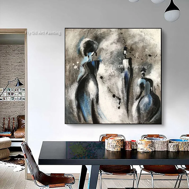 

Original Abstract Human Oil Painting On Canvas Hand Painted Gray Fine Artwork Contemporary Figurative Painting Room Wall Decor