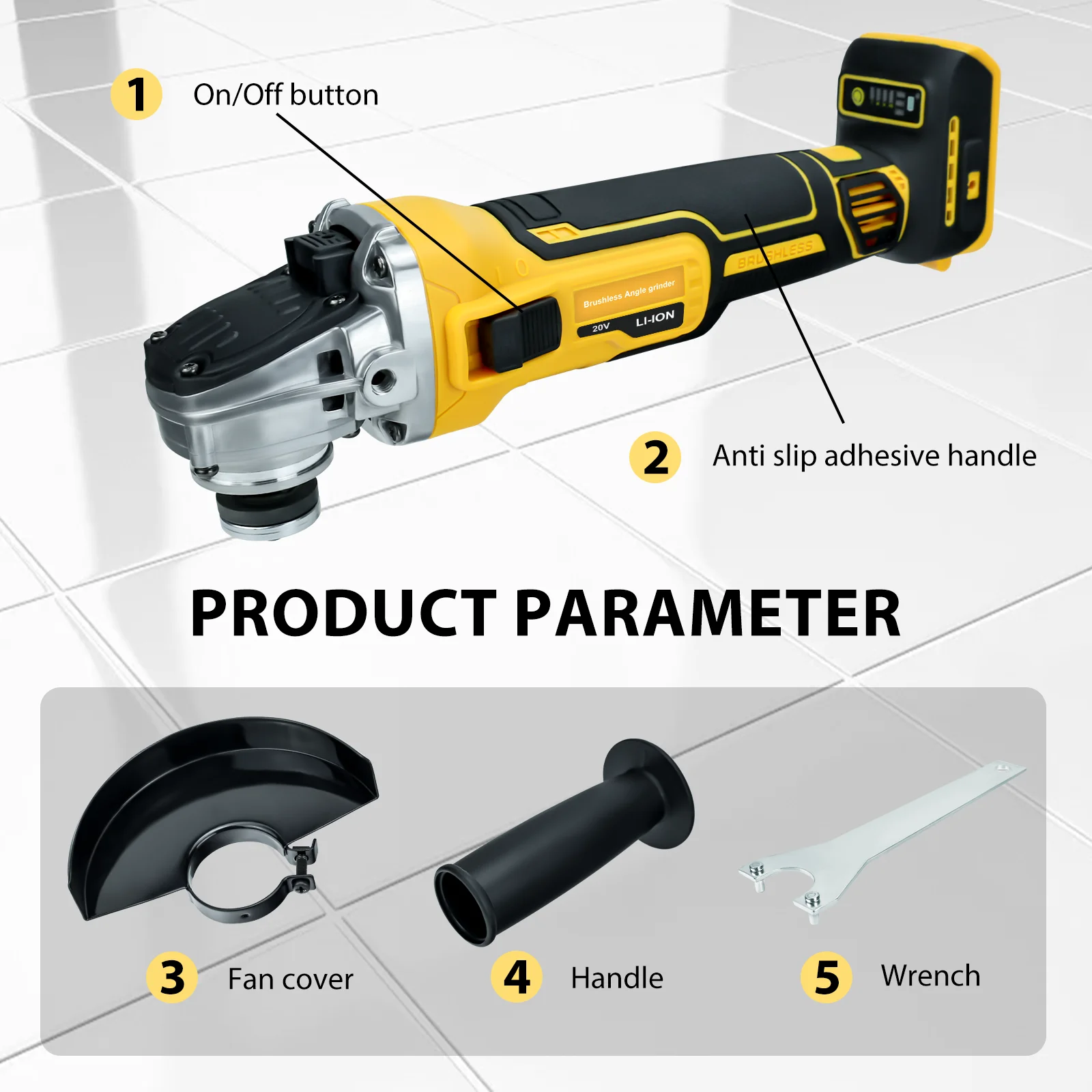 Cordless Angle Grinder for Dewalt 20V Battery 6600RPM Brushless Electric Grinder 4 Variable Speed Metal Grinder for 4.9\'\'Wheels