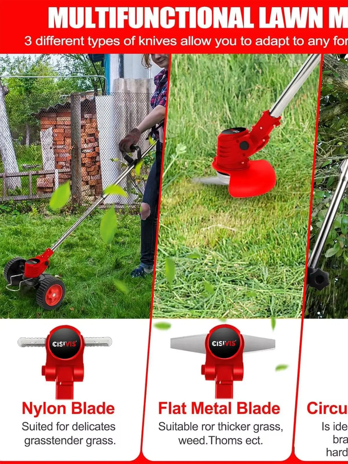 21V Akku-Rasentrimmer, batteriebetriebener Gras- und Unkrautschneider mit 2 wiederaufladbaren Batterien, tragbares Gartenwerkzeug für Rasen-, Kanten- und Unkrautpflege, leichtes Elektrowerkzeug