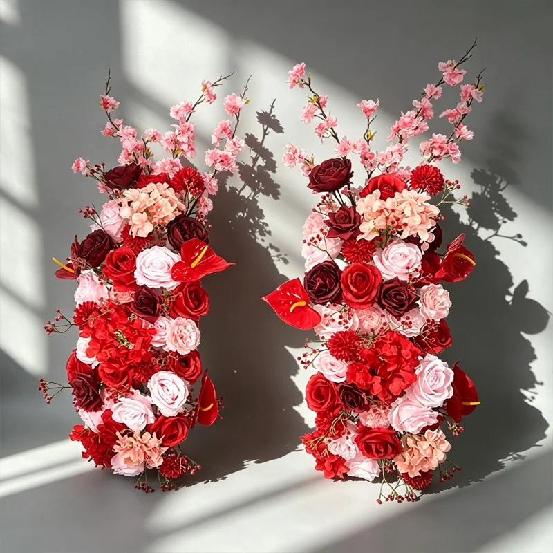 

Artificial Wedding Flower Arch Red Rose Cherry Blossom Fake Floral Arrangement For Party Backdrop Aisle Decor