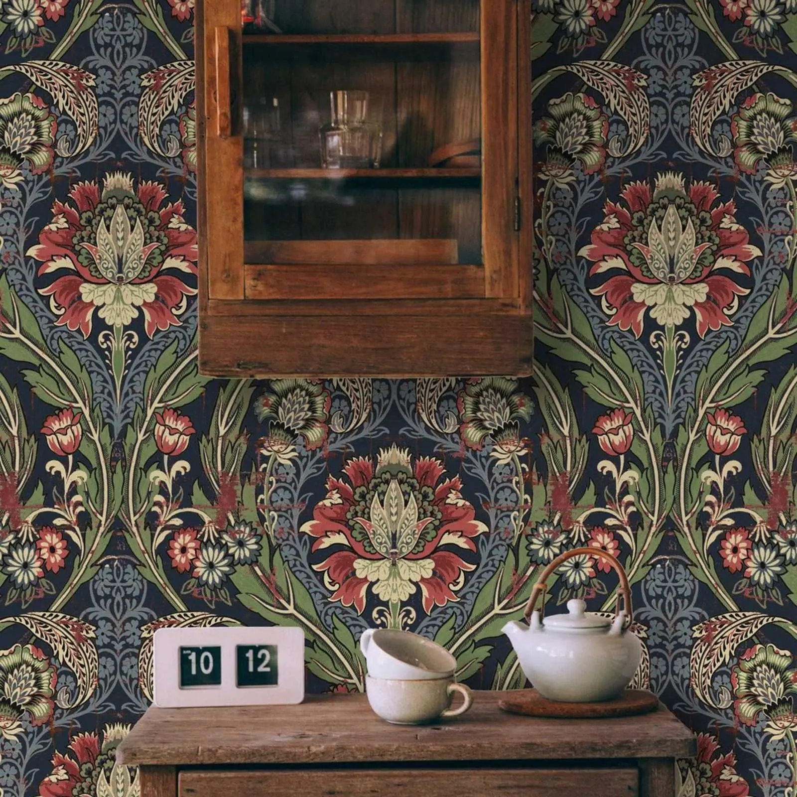Morrissey victorian Wall Stickers, Dark moody wallpaper, Removable peel and stick Wall paper with Strawberry red florals