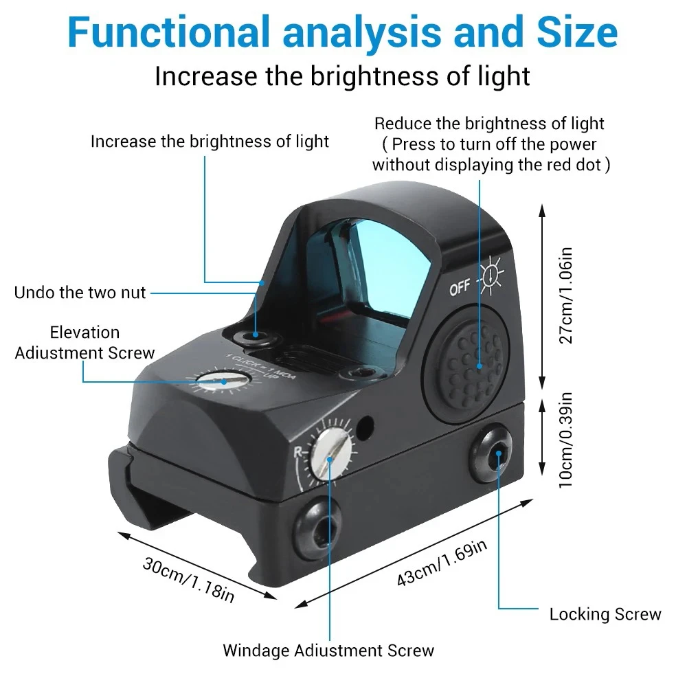 Imagem -02 - Mini Ponto Vermelho Visão Óptica Colimador Reflex Scope Riflescope 34moa Airsoft Glock Trilho Picatinny Weaver