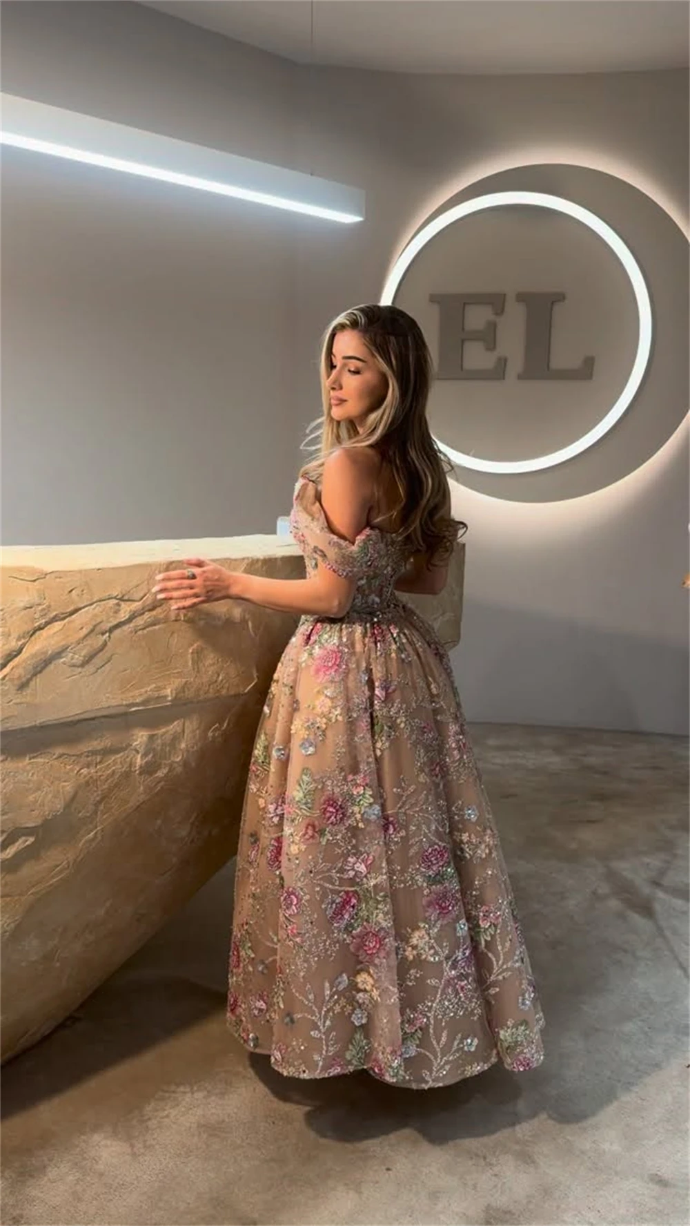 Mila Customized Sequins Floral Embroidery Off Shoulder Prom Dress Puffy Sleeves Formal Evening Floor Length Vestidos De Fiesta