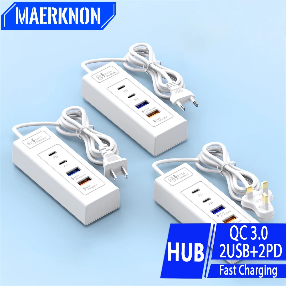 USB 4 Ports Charger Type C Fast Charging Wall Power Adapter For Xiaomi Samsung Huawei Quick Charge3.0 USB Travel Phone Charger