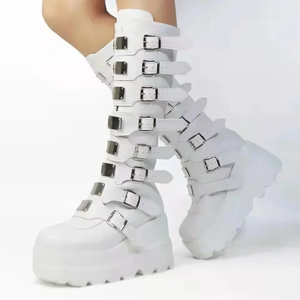 Gotyckie buty platformy kolana wysokie Punk czarne seksowne motocykle 2025 nowe Halloween Cosplay buty dla kobiet — zdjęcie 2