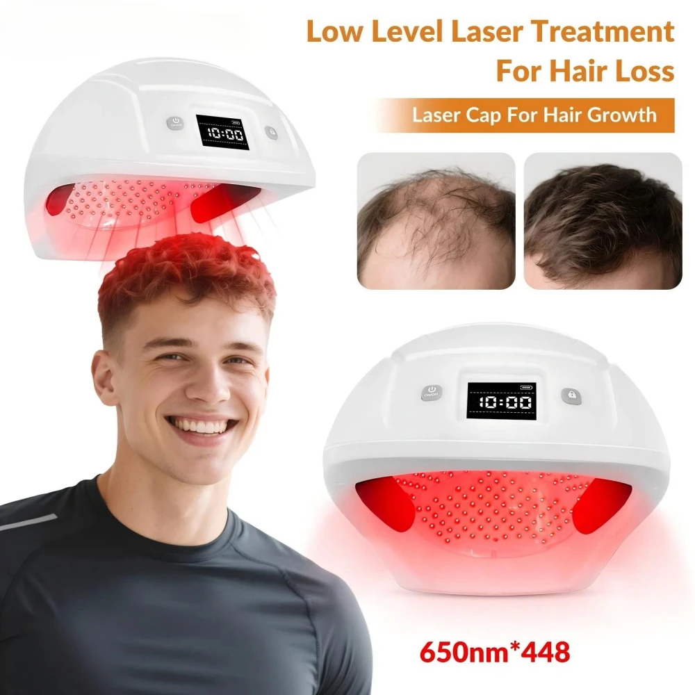 

Лазерная шапка ZJZK для полного охвата кожи головы, 448 диодов, 650 нм, LLLT, красный свет, для лечения облысения, против выпадения волос, для их восстановления