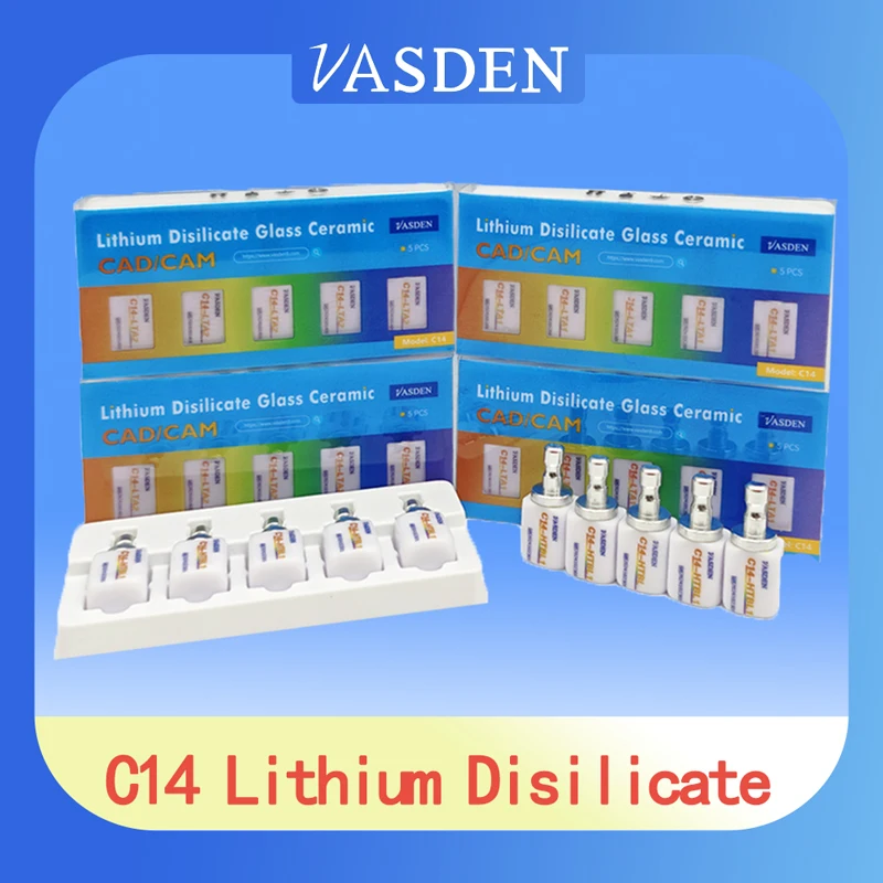 VASDEN C14 5pcs/Box Cad Cam Dental Material Lithium Disilicate Blocks Dental Lab Glass Ceramic Ingots 18*15*13mm