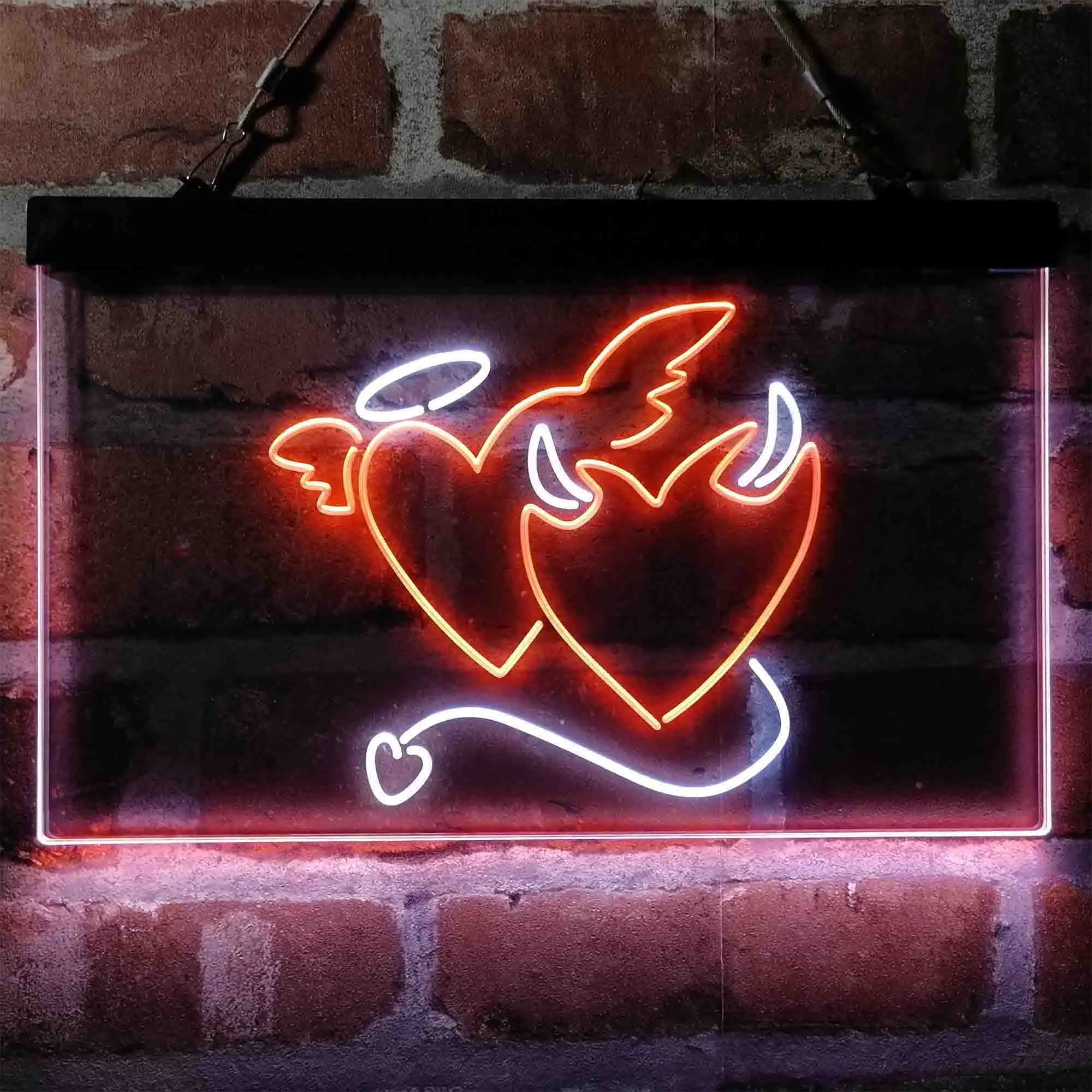 Angel and Devil Heart Love Dual Color LED Neon Sign