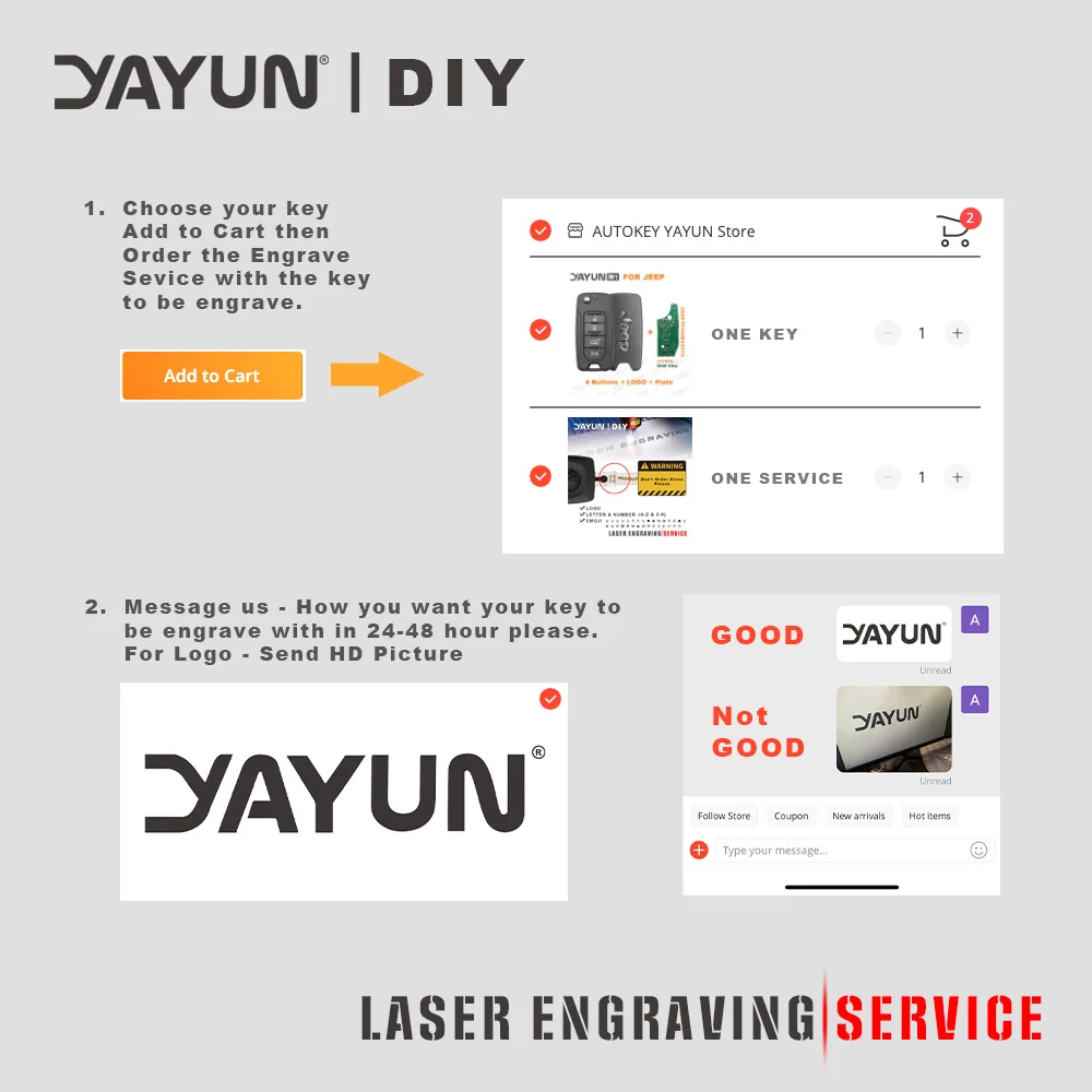 YAYUN Extra Fee For Car Key servizio di incisione Laser si prega di contattare con noi prima di acquistare (!! Non ordinare da solo)