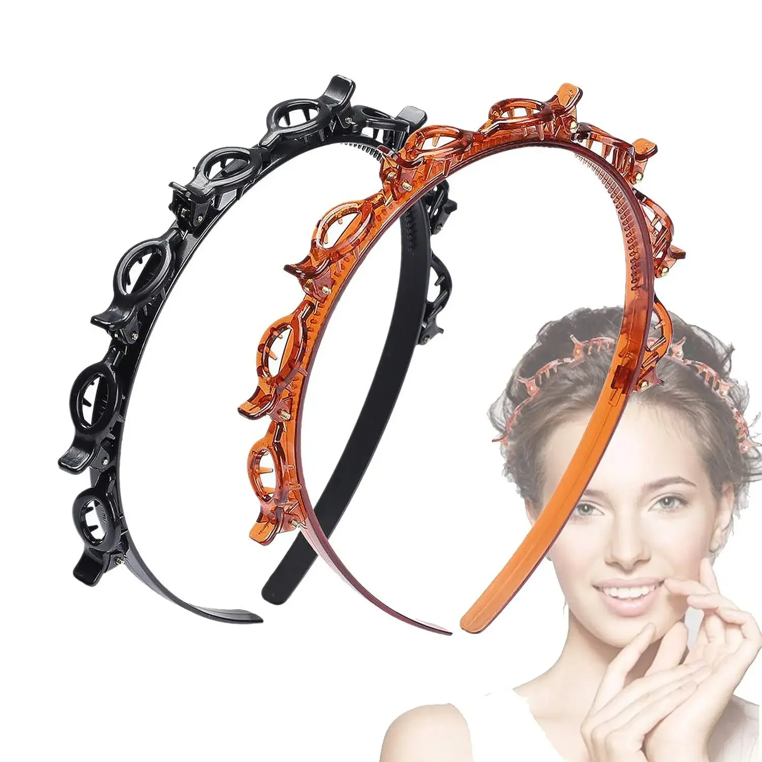 2 szt. Dwuwarstwowe opaski klipsy opaski do włosów moda plastikowa pleciona opaska na głowę Punk nowe dziewiarskie damskie nakrycia głowy akcesoria do włosów — zdjęcie 2