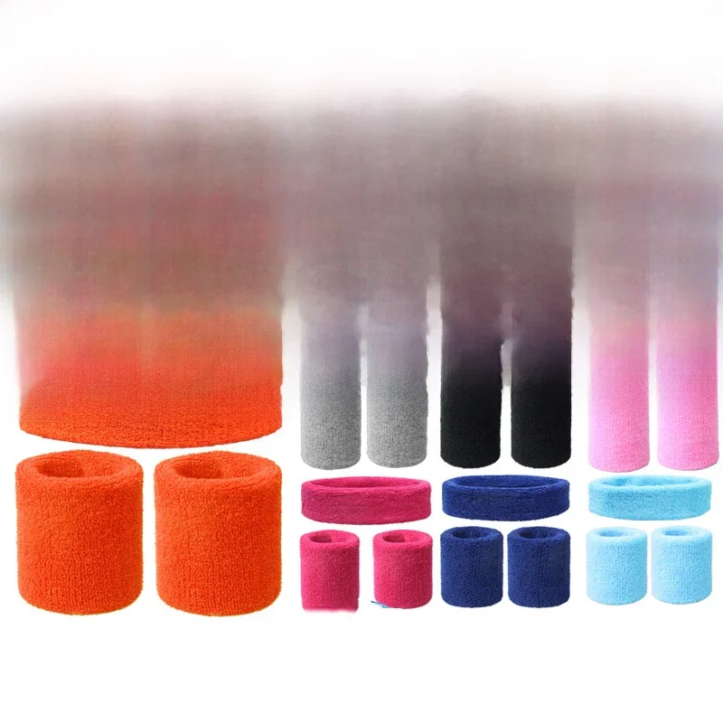 AliExpress Fashion Sports Headband and Wristband Towel Set Cotton Sweatband Wrist Band Bracers for gym Cycling Basketball Tennis Head band