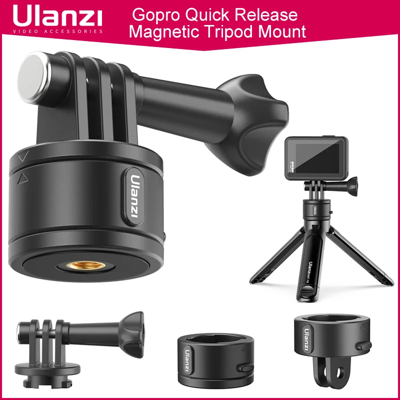 Ulanzi Quick Release Magnetic Mount Base GoPro and 1/4\'\' Tripod Mount Base Adapter for GoPro 12/11/10/Max/8/7/6/5/4 Accessories