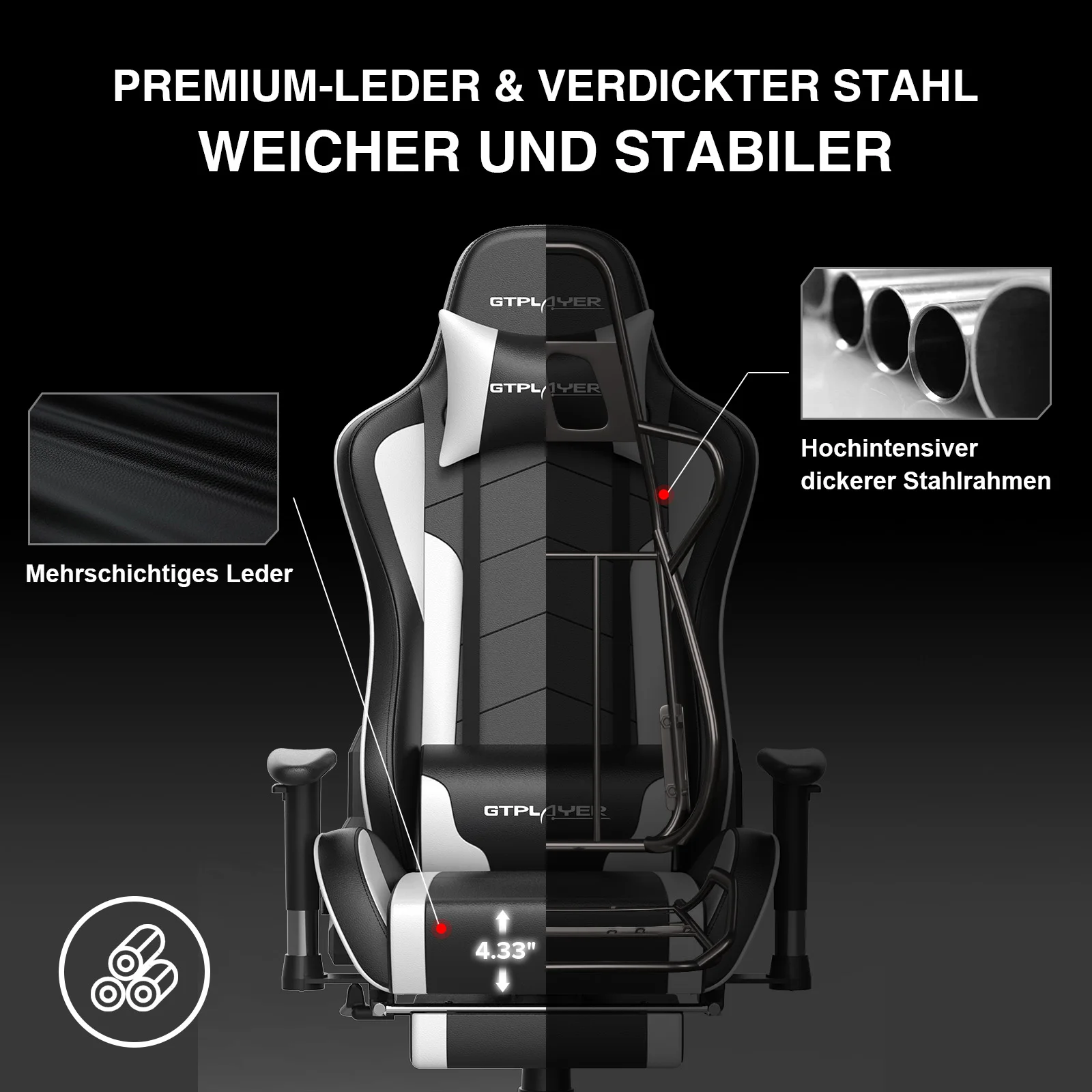 GTPLAYER-كرسي ألعاب مريح مع مسند للقدم ، مكتب كمبيوتر ، مكبر صوت بلوتوث ، موسيقى