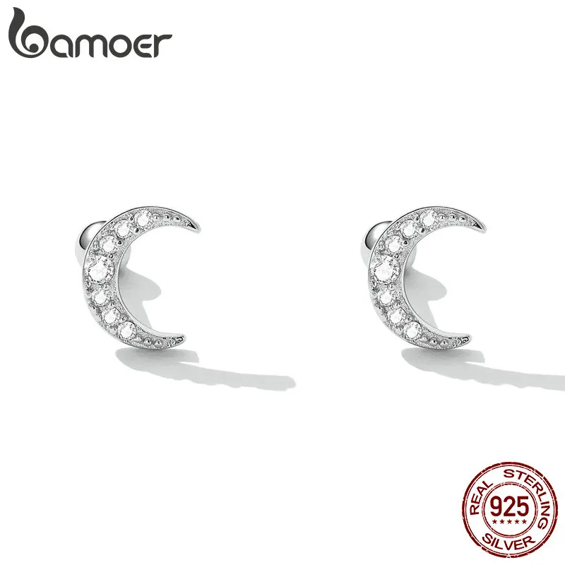 Bamoer 100% 925 Sterling Silver Crescent Moon Earrings for Women Stylish Rings Matching Girlfriend Birthday Gifts Fine Jewelry