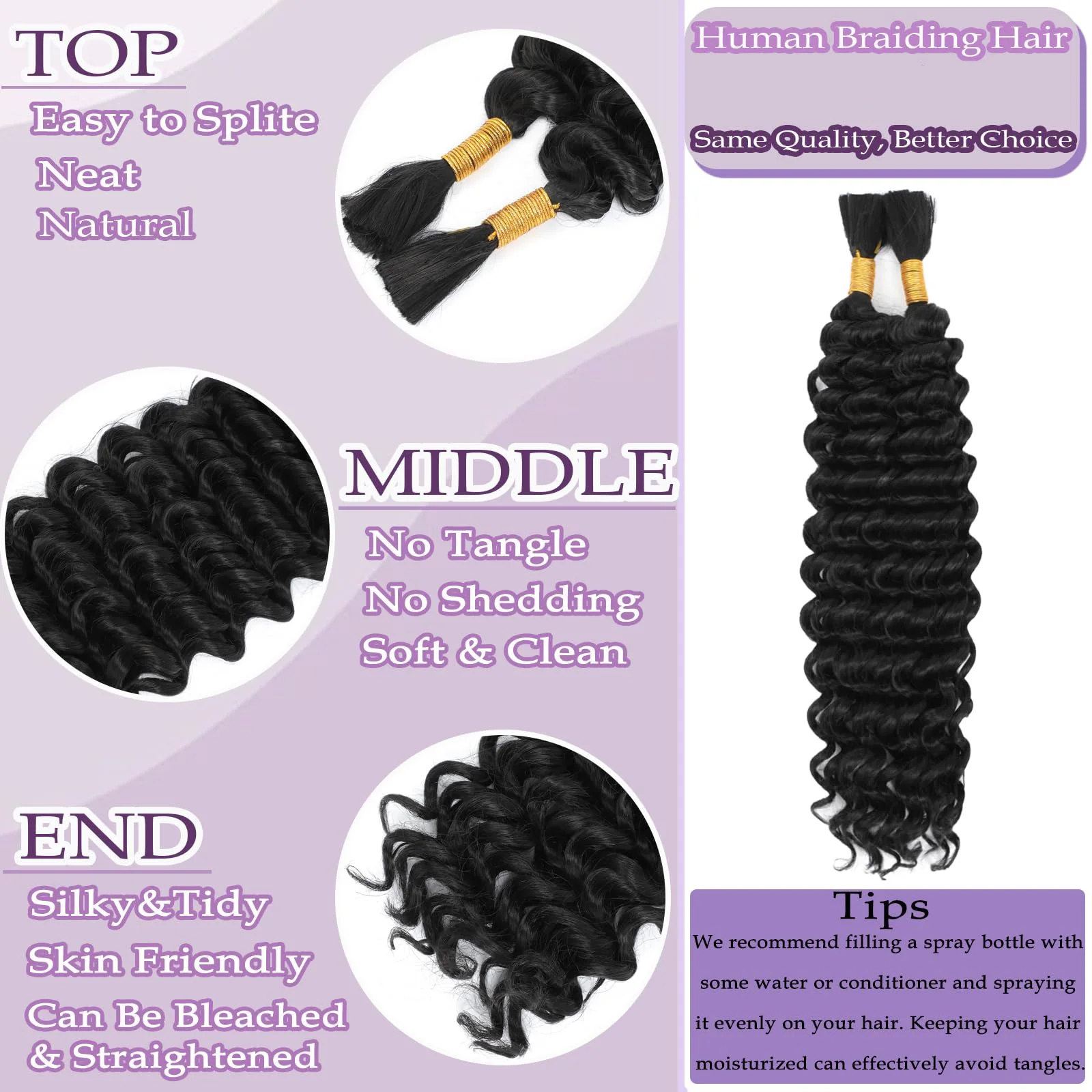 عميق شعر بشري مجعد ملحقات السائبة ريمي شعر بشري لعذراء موجة عميقة الشعر البشري السائبة النسيج لتضفير الشعر البشري 100%