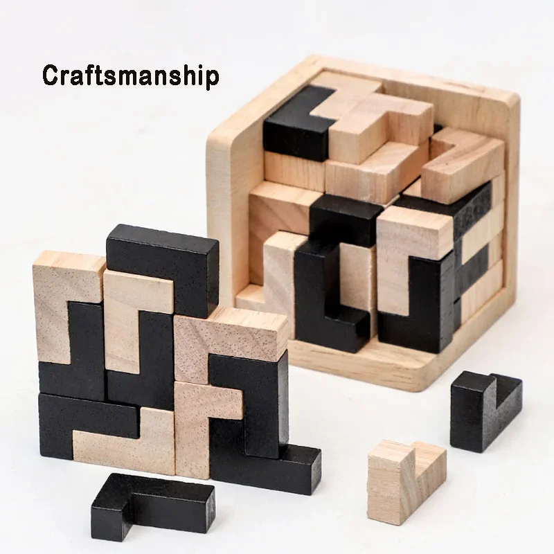 54T 3D Cube Puzzle Luban Interlocking Creative Educational Wooden Toy Brain IQ Mind Early Learning Game Gift For Children 54L