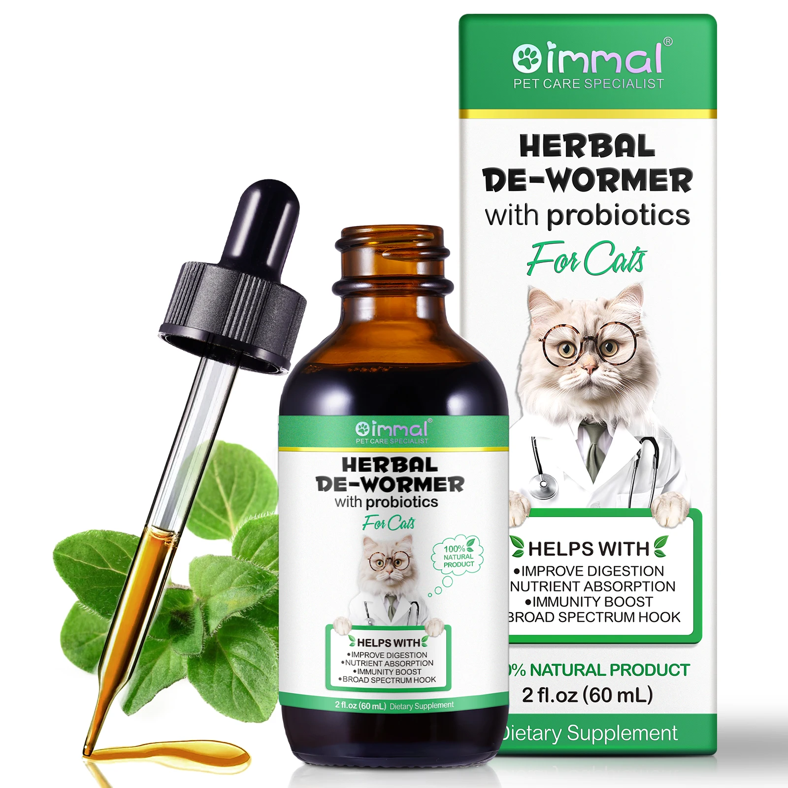 Cats Natural Broad Spectrum Treatment in Liquid Form for Tapeworm Whipworm Roundworm Hookworm Prevention Medication Supplements