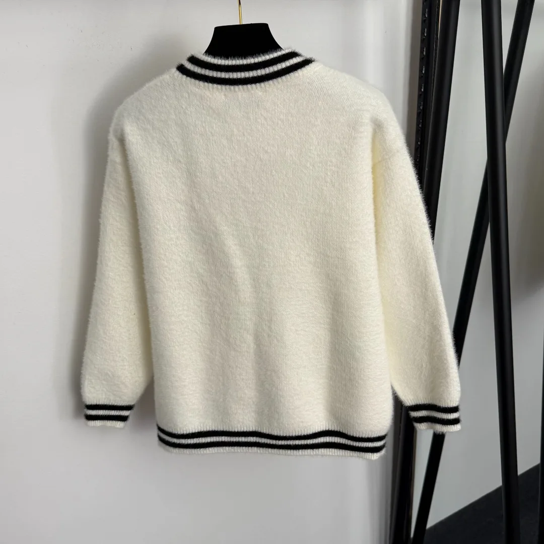 Cardigan tricoté en laine à manches longues et col en v pour femme, vêtement avec lettres brodées, blocage de couleur, chaud et confortable à porter, nouvelle collection 2025