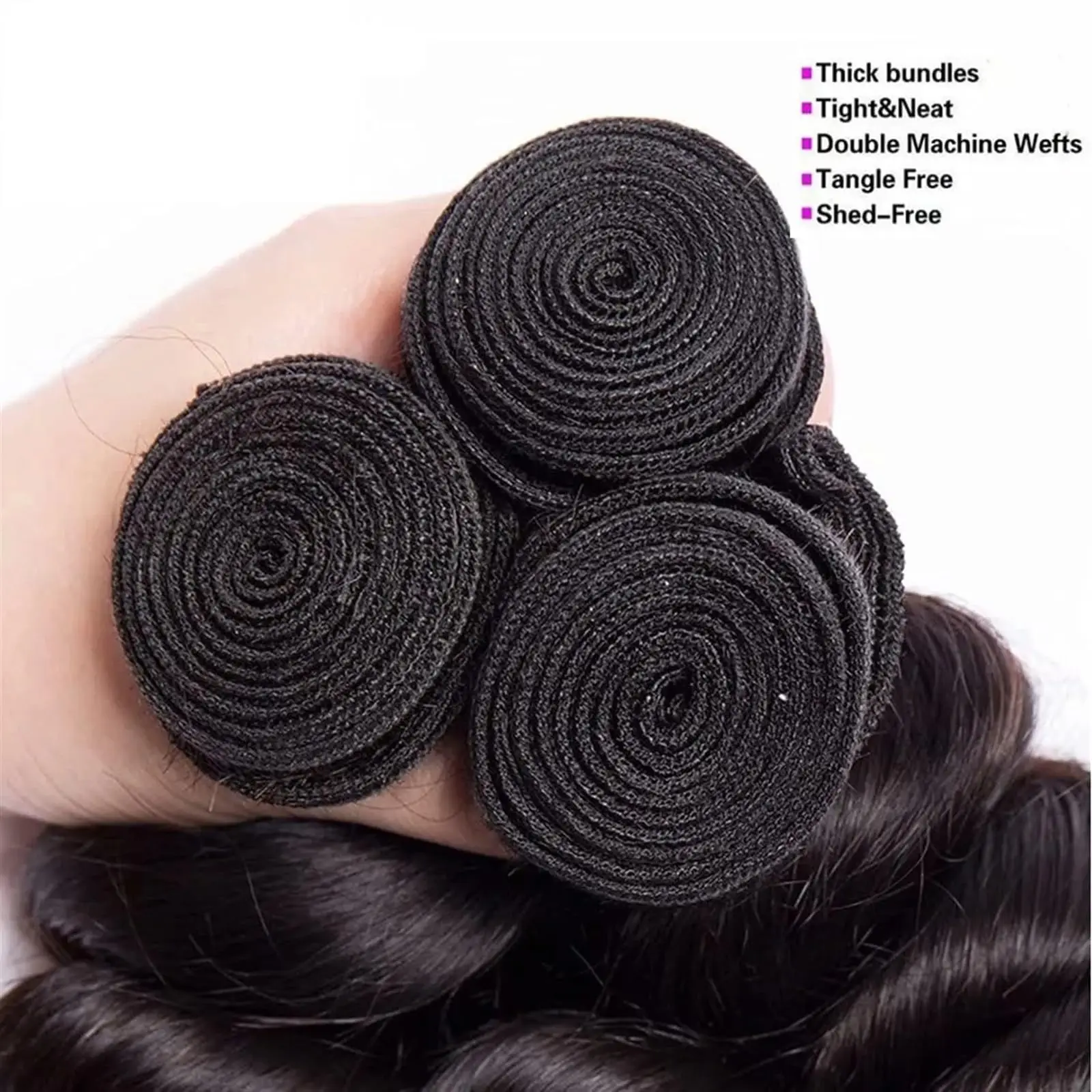 Extensiones de cabello humano para mujeres negras, mechones de onda suelta 100% sin procesar, cabello Remy brasileño virgen, 3 mechones