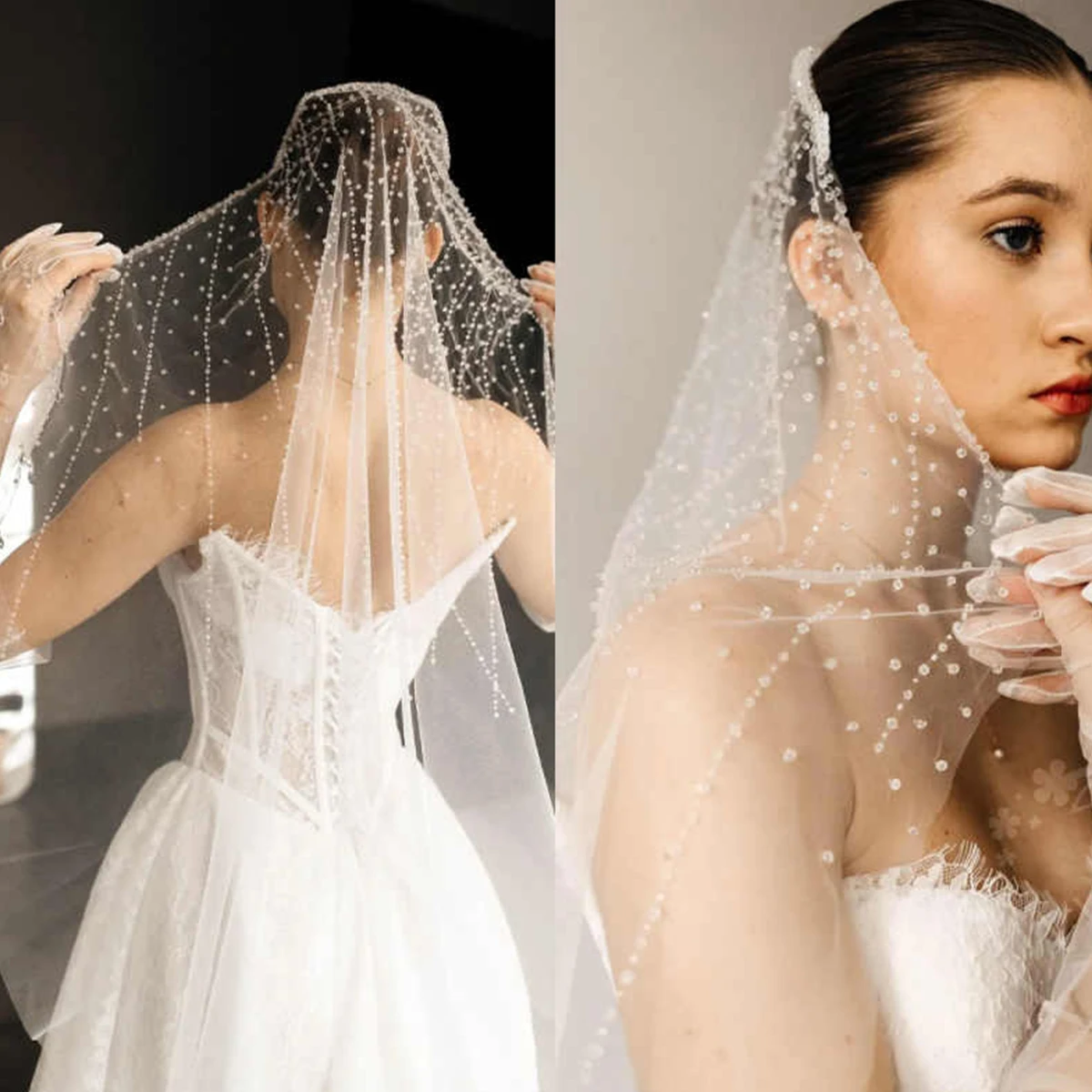 

Роскошная свадебная фата из тюля с жемчугом, длинная свадебная фата, соборная свадебная фата по индивидуальному заказу