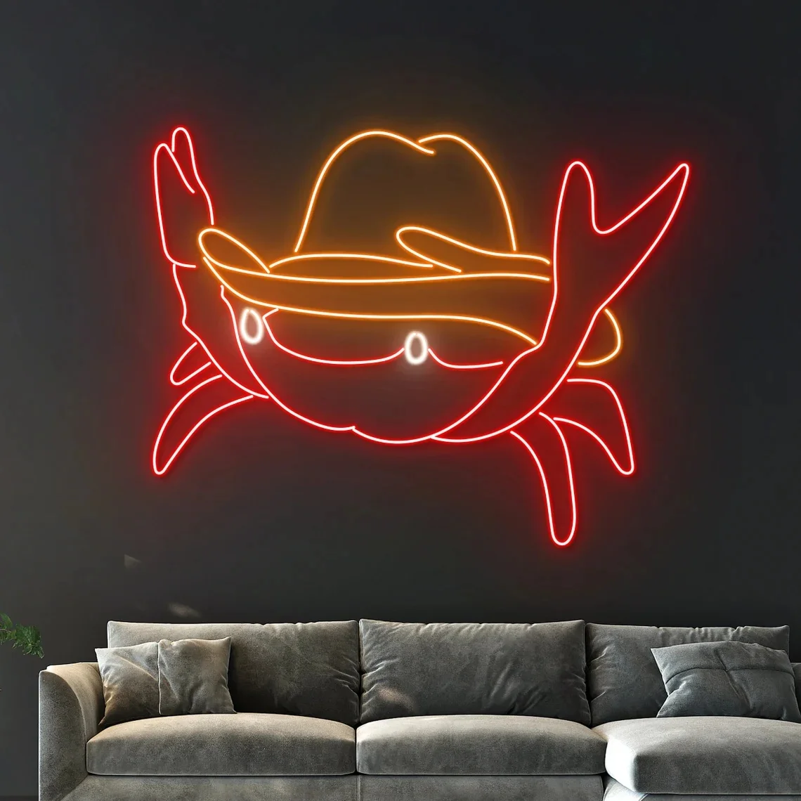 Cowboy Crab Neon Sign Western Cowboy Hat Crab Neon Sign Country Living Crab Neon Sign Sea Food Seafood Wall Room Decor Neon Sign