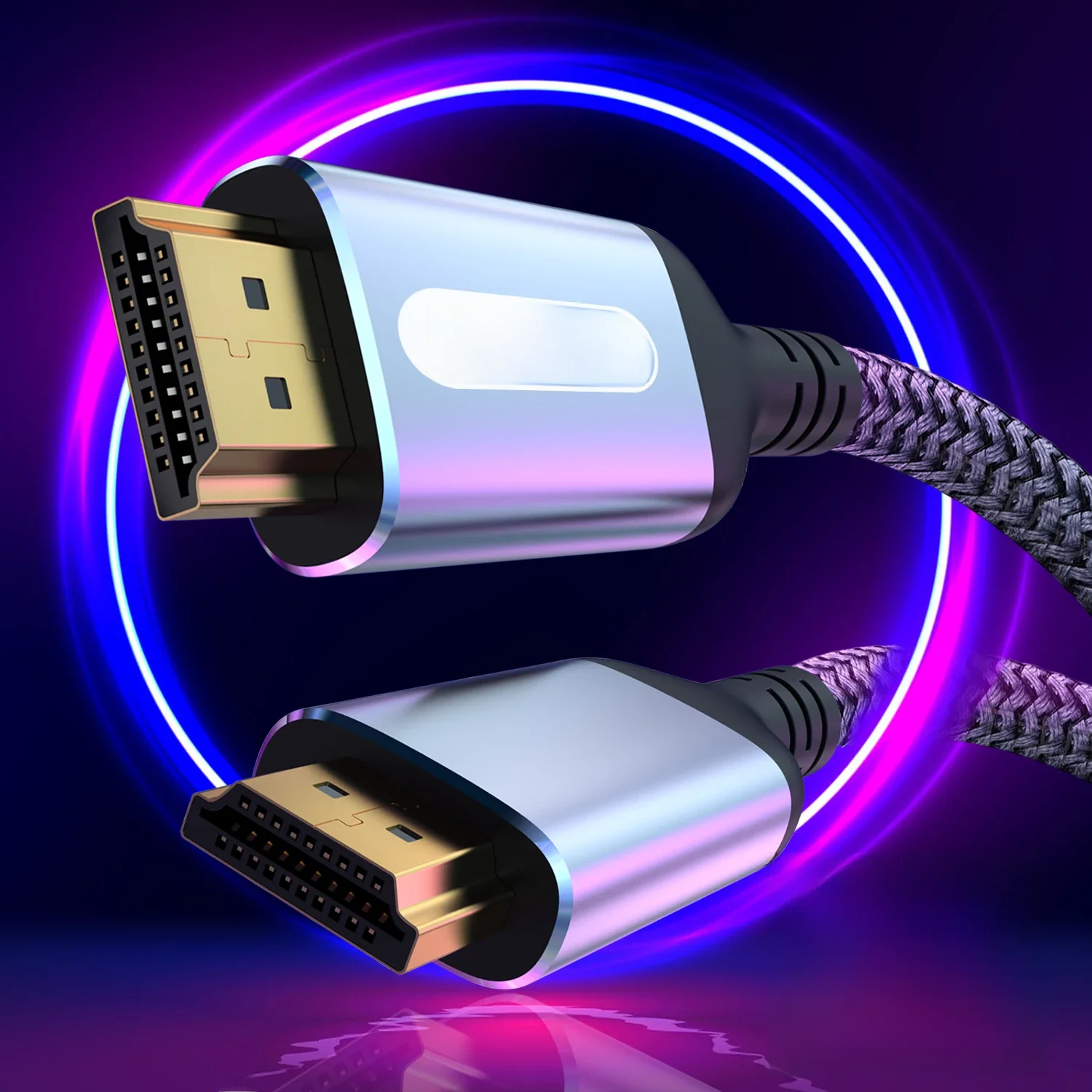 Câble HDMI 8K HDMI 2.1 cordon haute vitesse 8K @ 60Hz 4K @ 120Hz cordon Ultra HD HDMI vers HDMI tressé Compatible avec HDTV PS4 PS5