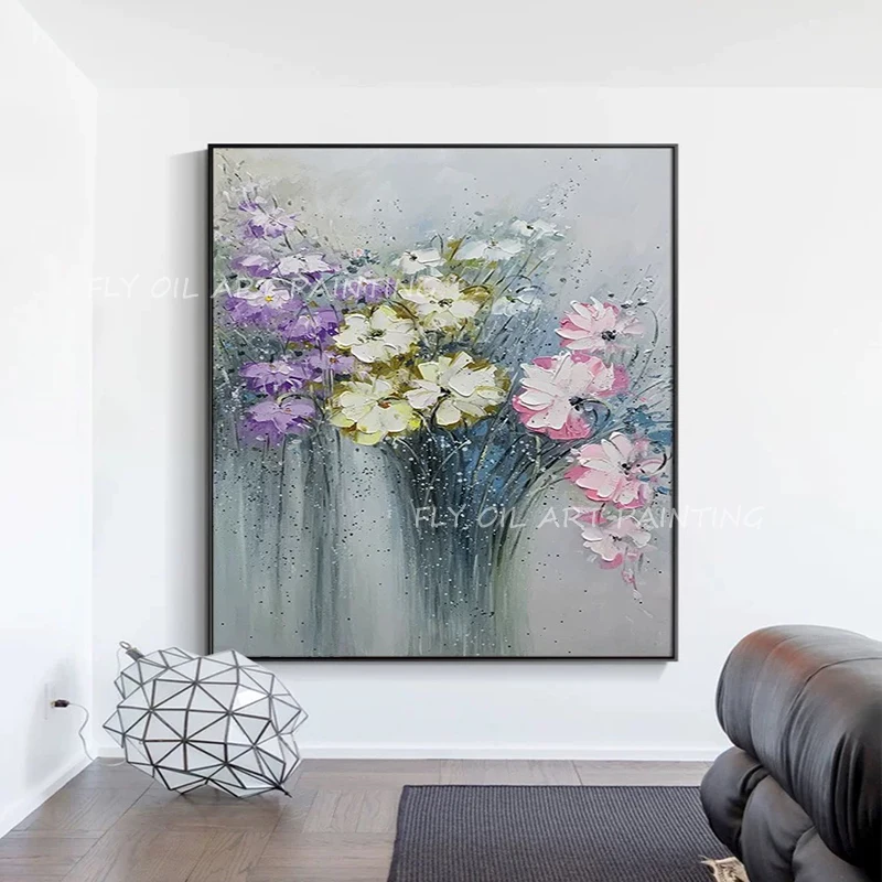 

2022 New design colorful flower best hand painted wholesale product Oil Painting Porch Aisle For Living Room Artwork