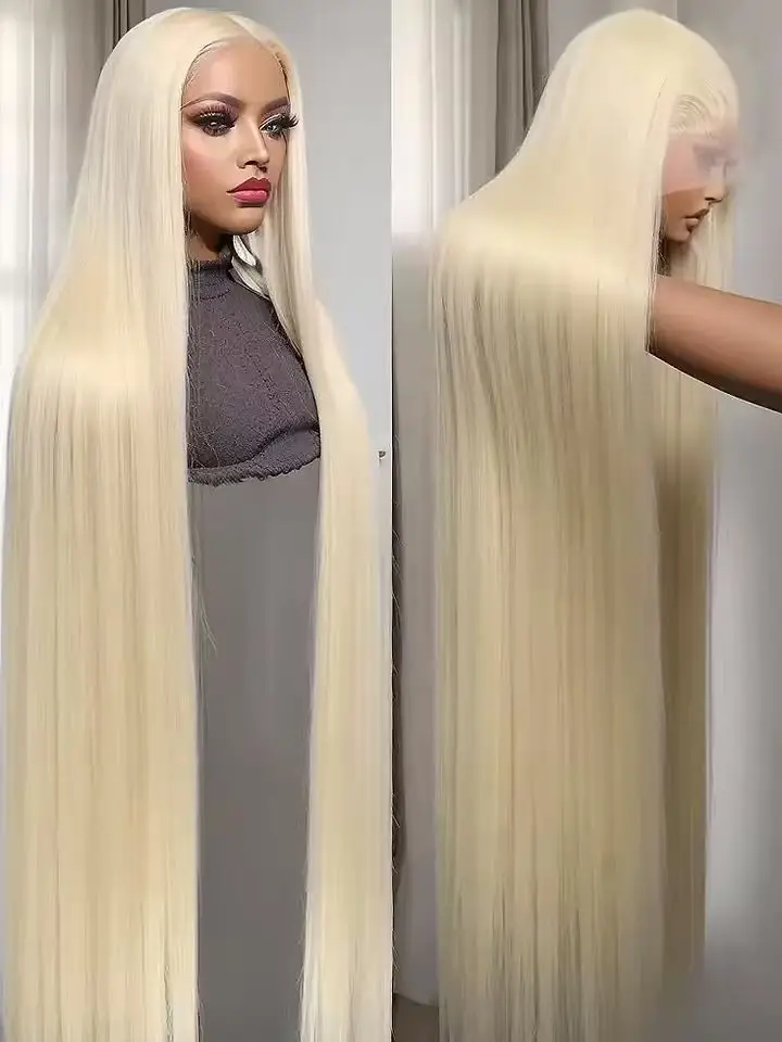 200%密度 34インチ 13x4 ブロンド 613 ストレート 透明レースフロントウィッグ 13x4 ブラジリアンストレート人毛ウィッグ 女性用