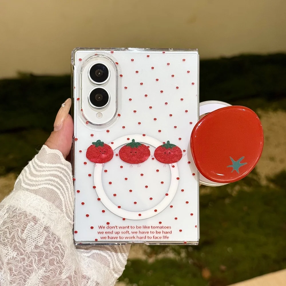 Korea Ins Cute Tomato Dot Phone Case for Samsung Galaxy Z Fold 8 Z Fold 8 Ultra Cover, with MagSafe Holder Sweet Anti‑Fall Cases