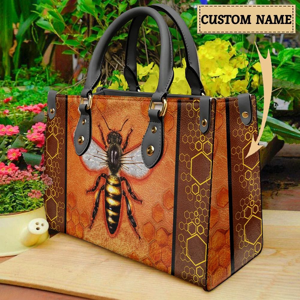 

New Black Handbag for Ladies Bee Retro Design Premium PU Leather Totes Casual High Quality Stain-resistant Women's Shoulder Bags