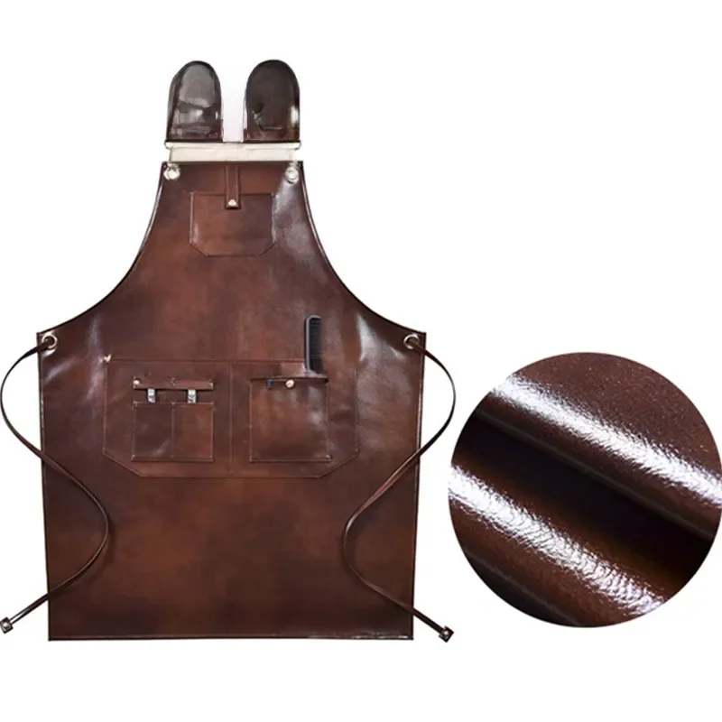Tablier de Salon de coiffure en cuir PU, sangle croisée, Barista, barman, uniforme de Chef, café, bistro, barbecue, fleuriste, Salon de coiffure, charpentier