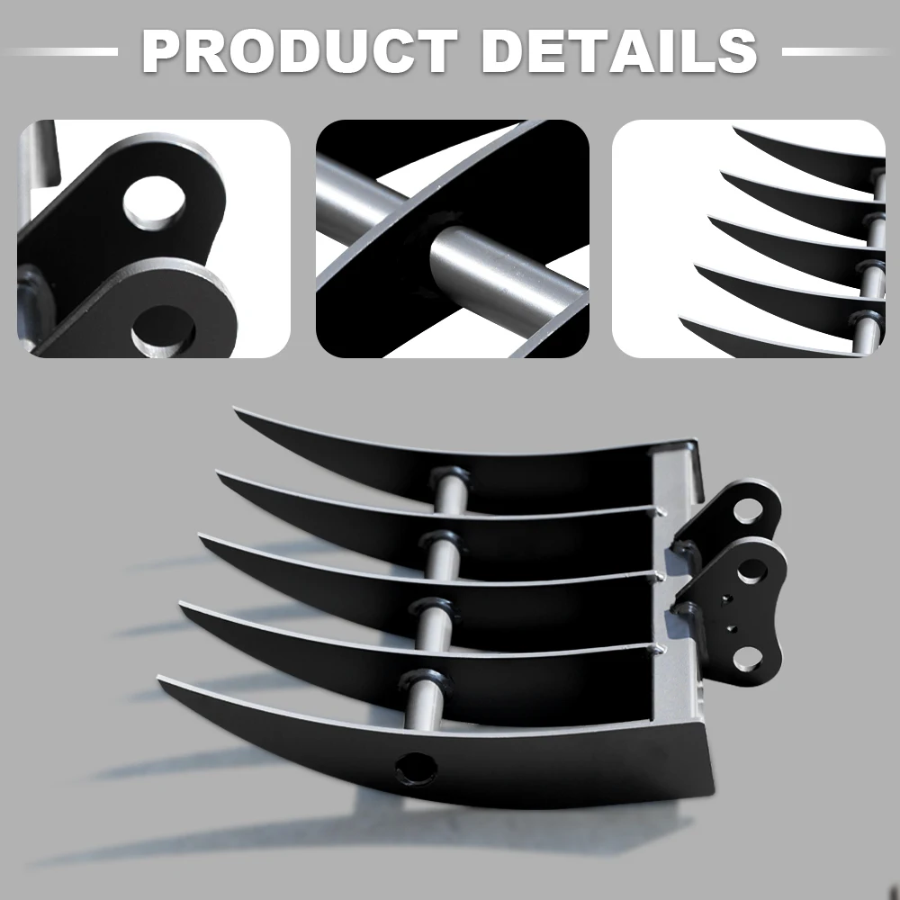 Acessório para ancinho de grama - adequado para escavadeiras pequenas, equipado com pinos livres, fácil de manusear para trabalhos de jardim e fazenda