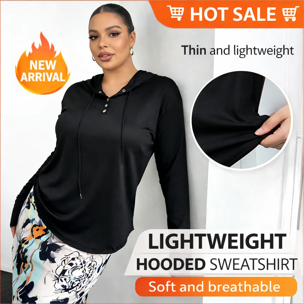 

Легкая толстовка больших размеров, женская толстовка с капюшоном и длинными рукавами, свободный крой, мягкий дышащий повседневный топ