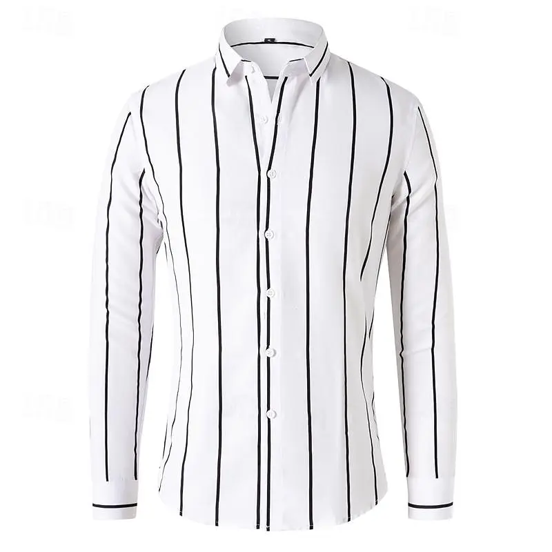 Men\'s Shirt Button T-Shirt Black and White Ruby Color Long Sleeve Striped Pleat Spring Autumn Wedding Party Clothing