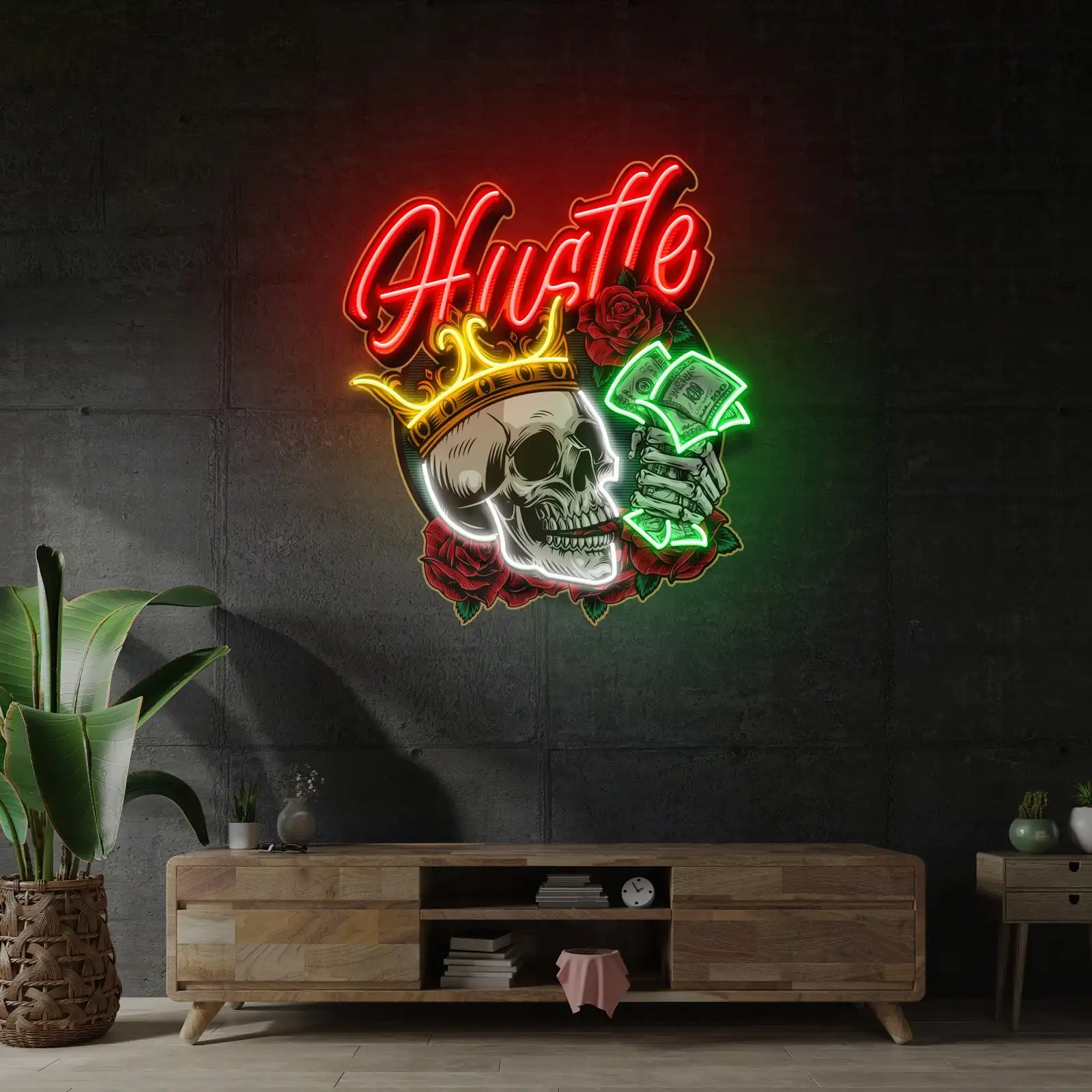 Rich Skull LED Neon Sign Wall Decor Aesthetics Artwork Bedroom Night Sign Game Room Bar Beer Wall Sign UV Printed Anime Neon