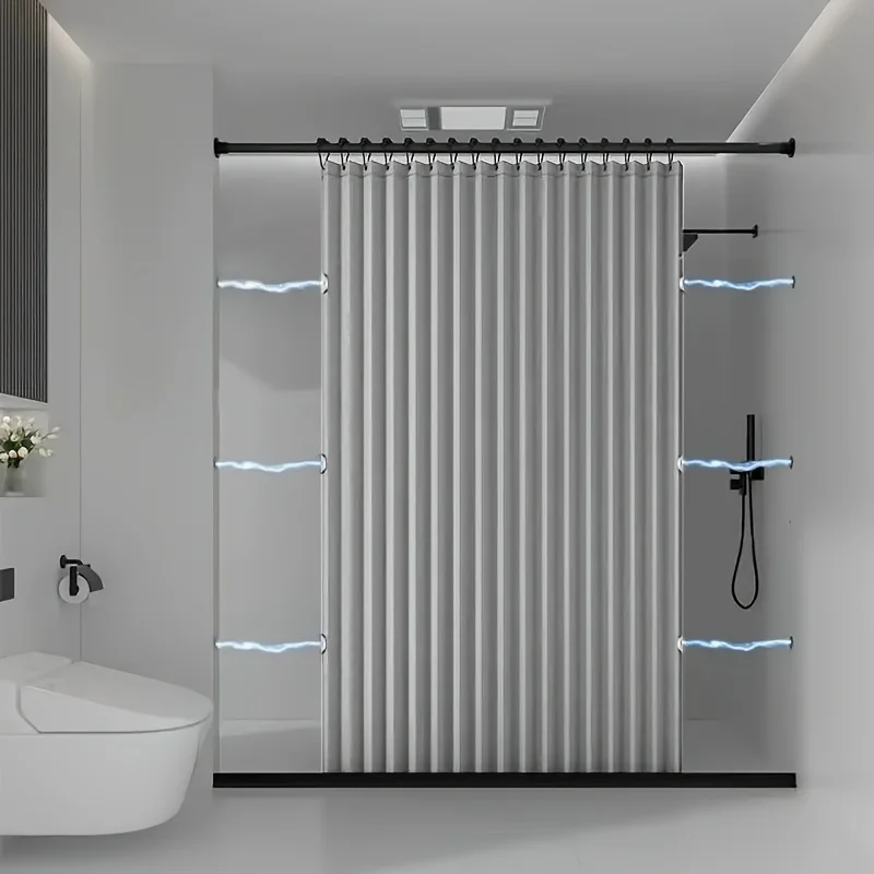 Foldable Magnetic Shower Curtain Waterproof Privacy Bathroom Curtain for Home Hotel Dorm Modern Stylish Decor Use