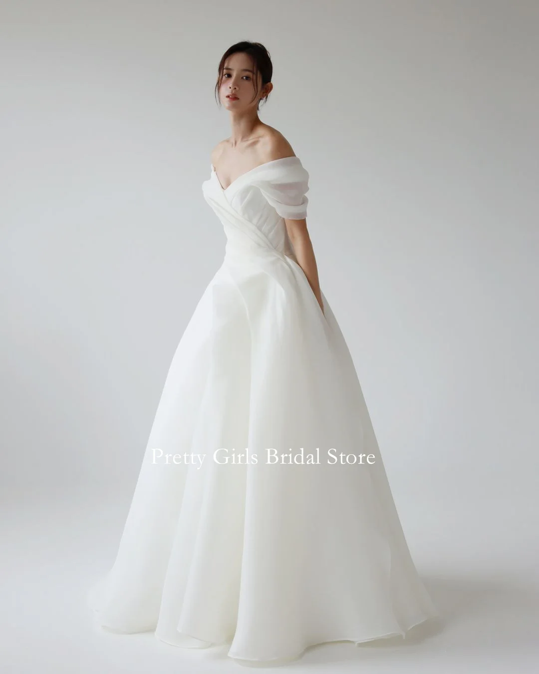 

OEING Korea Style Organza Garden Elegant Simple Wedding Dresses A-Line 프롬드레스 Strapless Corset Elegant Bride Growns Party Women