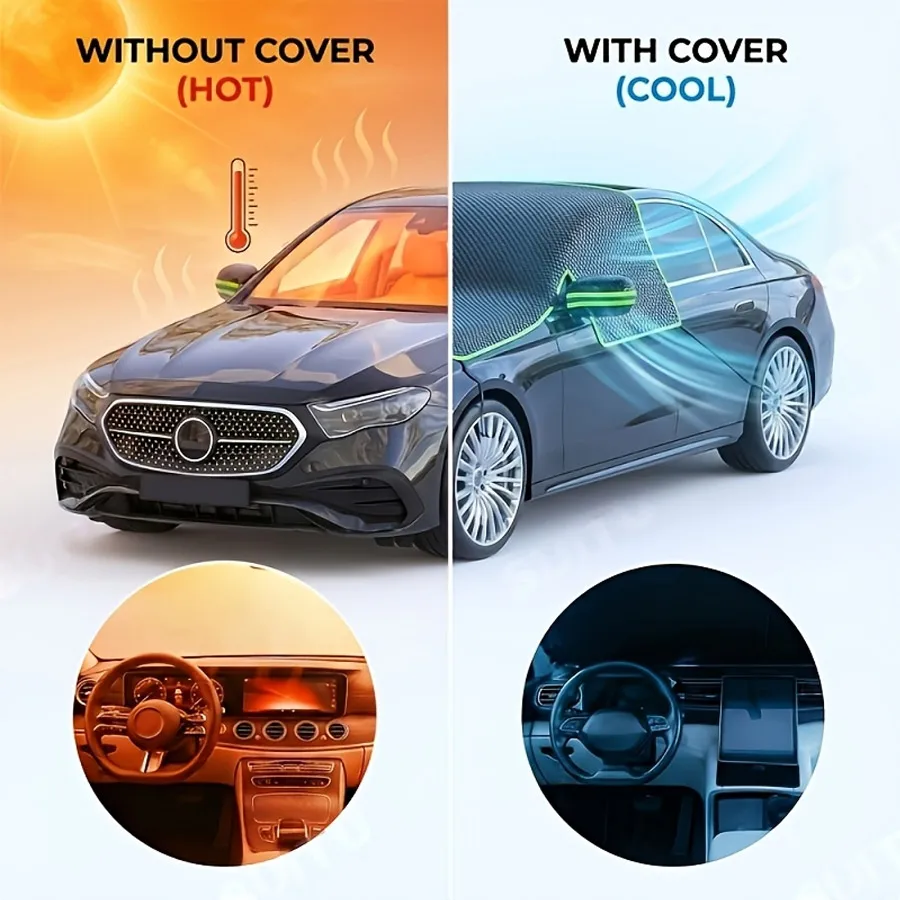 6 Magnets Car Windshield Snow Cover, Thickened Frost Ice UV Protection with Mirror Covers Easy Install