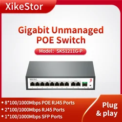 XikeStor 8 porte POE RJ45 2 porte RJ45 1 Switch Gigabit SFP Plug & Play AI rilevamento intelligente alimentazione POE ampiamente compatibile