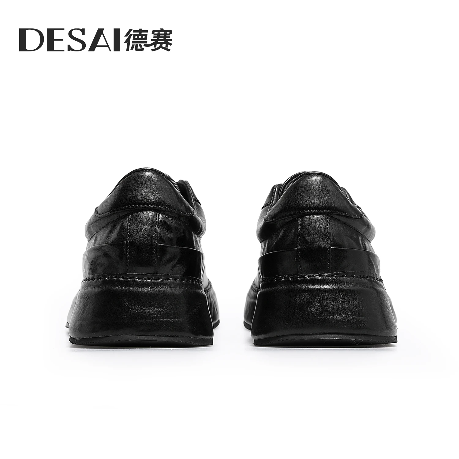 Desai [Leather bottom] winter leather casual shoes men\'s increase soft soled board shoes black low-top fashion men\'s shoes