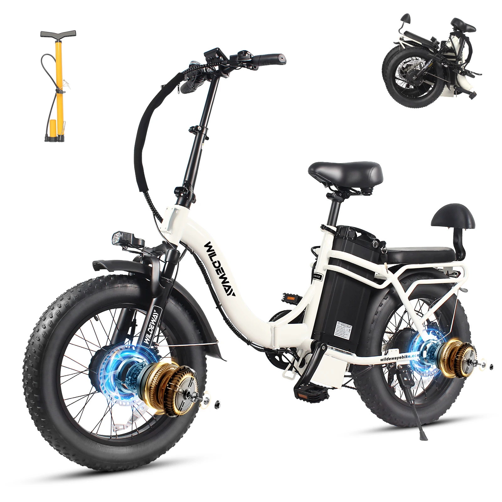 Wildeway 2000W Dual Motor Electric Bike SummitX 32Ah Battery E-Bike 90 Miles Long Range 28MPH Foldable 20x4.0 Fat Tire Ebike for Adult Hydraulic Brake Delivery Commuting Bicycle 2 Seat