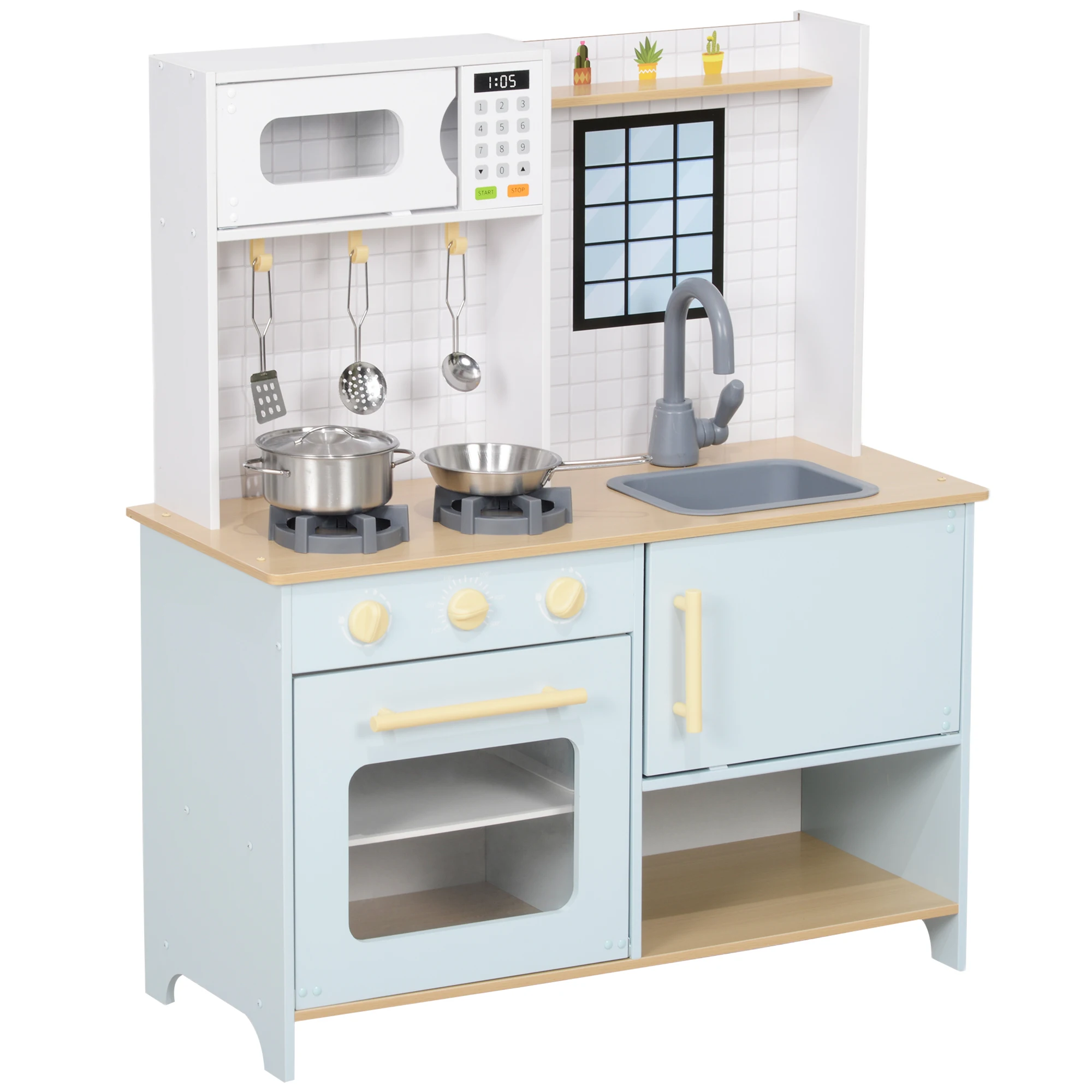 AIYAPLAY kinderkeuken speelkeuken met magnetron, fornuis en oven, keukenaccessoires - afbeelding 2
