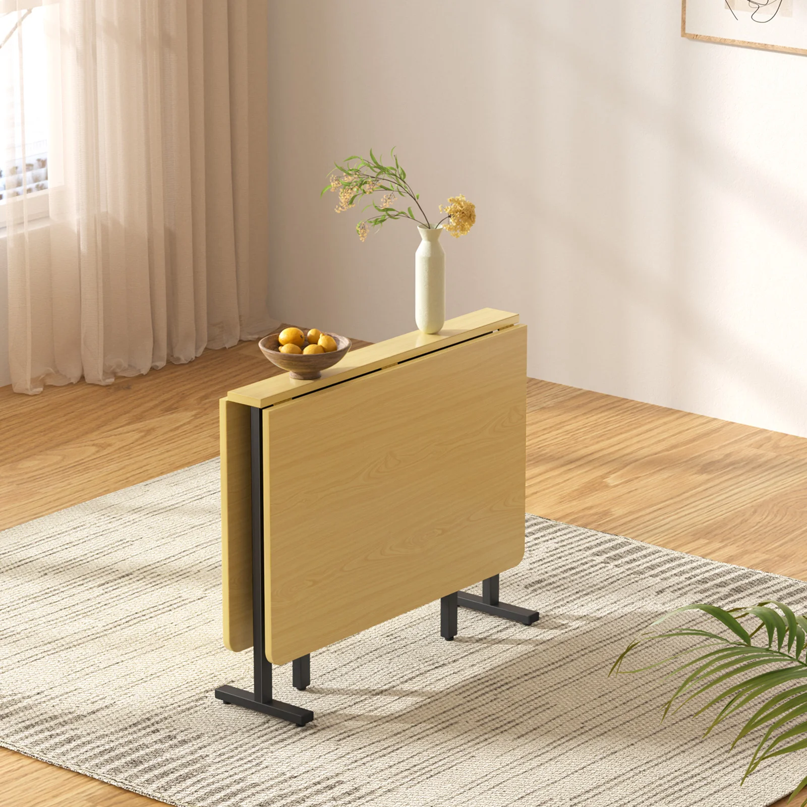 Składany stół jadalniany, nowoczesny i elegancki styl, regulowany, ergonomiczny design, 120x80 cm, beżowy