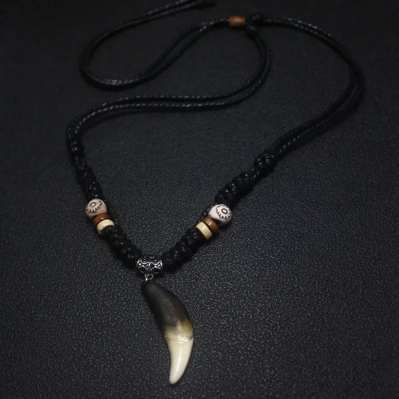 Collier dent de loup pour hommes, ornements à la mode, corde noire, pendentif Rock, Style ethnique rétro
