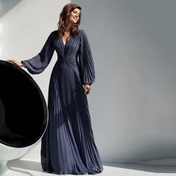 Customized V Neck Soft Chiffon Maxi Mother Of The Bride Dresses Puffy Sleeves Low Back Women's Guest Party Gown Customized