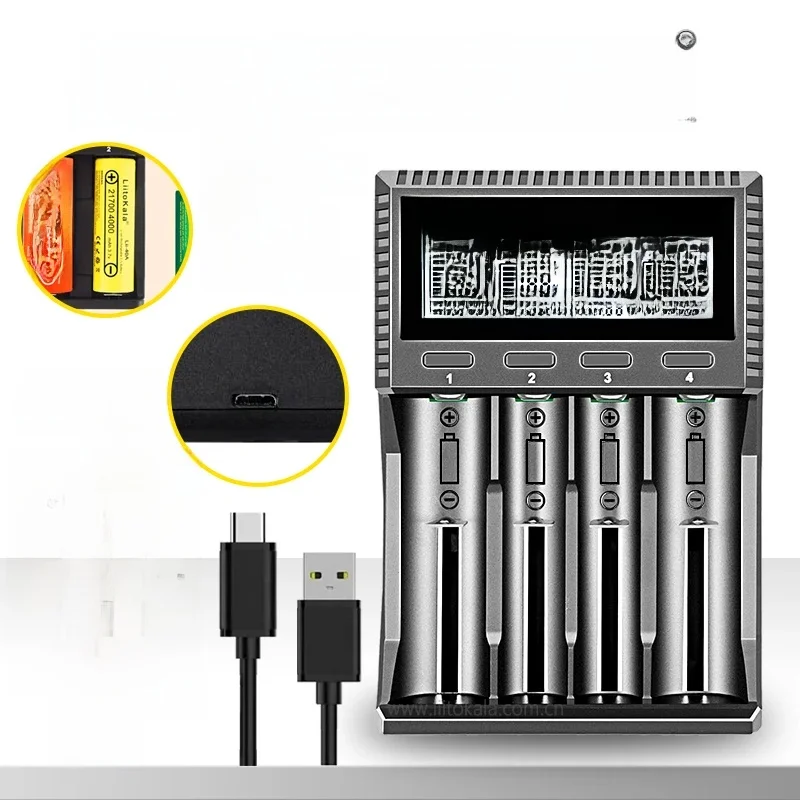 LiitoKala Lii-CH4 slimme oplader voor 18650/21700/26650/AA/AAA/Ni-MH/Li-ion, 1,2 V/1,5 V 4-slots snel opladen, USB-C, automatisch detecteren - afbeelding 2
