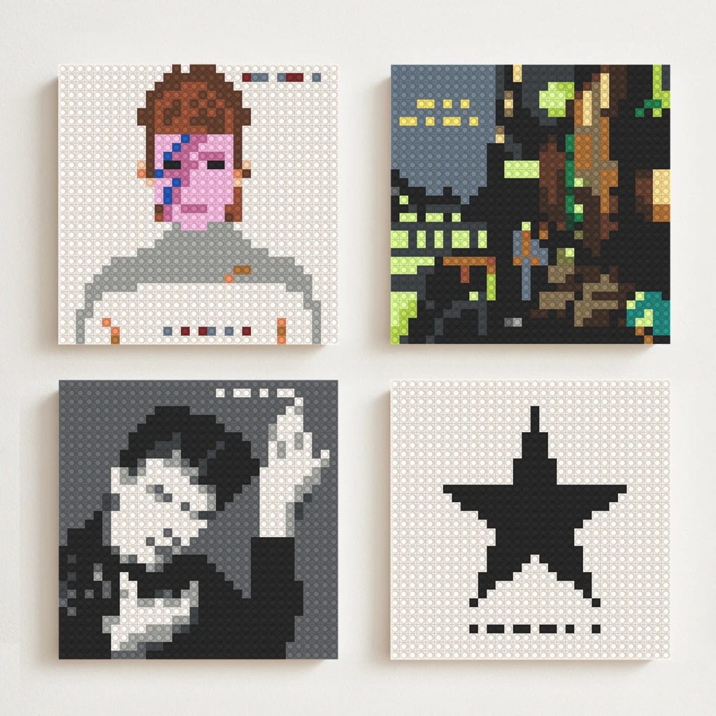 

D-David Bowie Art Rock Glam Rock Music Album Cover Building Blocks Mosaic Pixel Art Brick Painting DIY Home Wall Decor