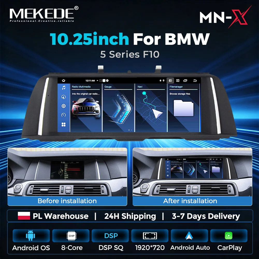 MEKEDE 10,25 Zoll 4+64GB MTK6762 Wireless CarPlay Android Auto Multimedia-Videoplayer Autoradio für BMW 5er F10 F11 2011-2017 NBT GPS-Navigation 4G LTE EU-Lieferung