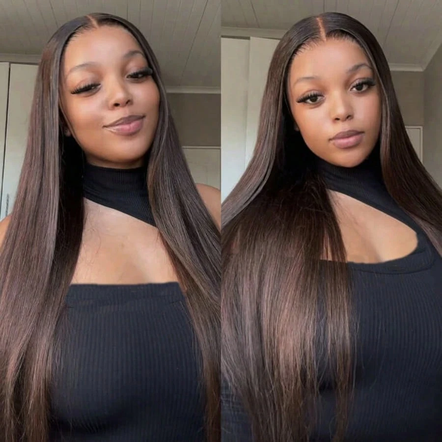

30 40 Inch Straight Human Hair Wig Chocolate Brown Lace Front Wigs 13x4 13X6 HD Transparent Lace Frontal Wigs For Women