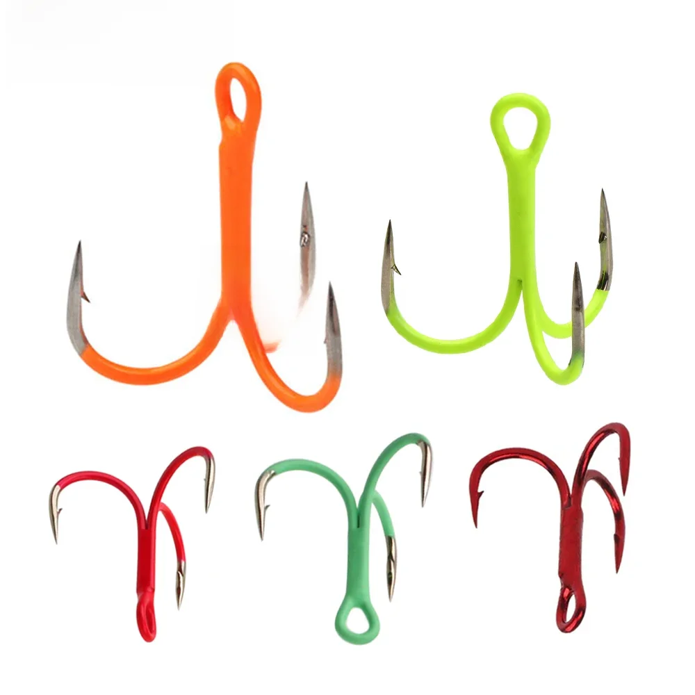 Ellllv 10PCS 14 #   - 3/0 Okrągłe wygięte haczyki w linii Fluorescencyjne/Luminous Słonowodne Przynęty Wędkarskie Przynęta Potrójny Haczyk — zdjęcie 2